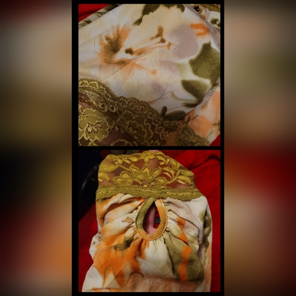 Vtg Y2K Vanity olive grn floral lace strapless keyhole crinkle tube top 1X NWOT - Picture 3 of 16